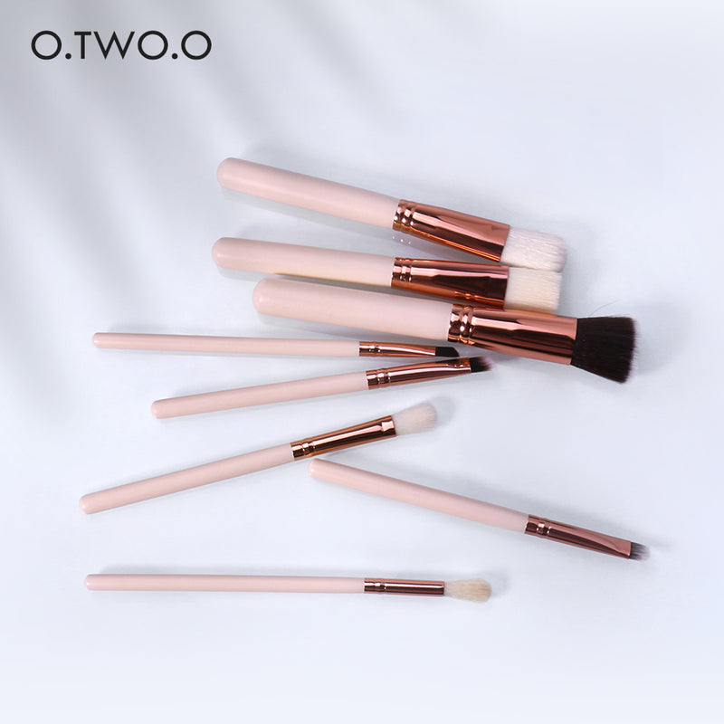 O.TWO.O 8 PCS GOLD PINK MAKEUP BRUSH SET